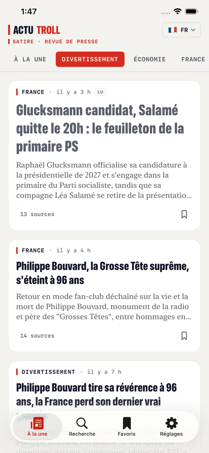 Le même écran en thème clair